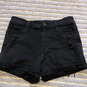 Black high rise denim shorts